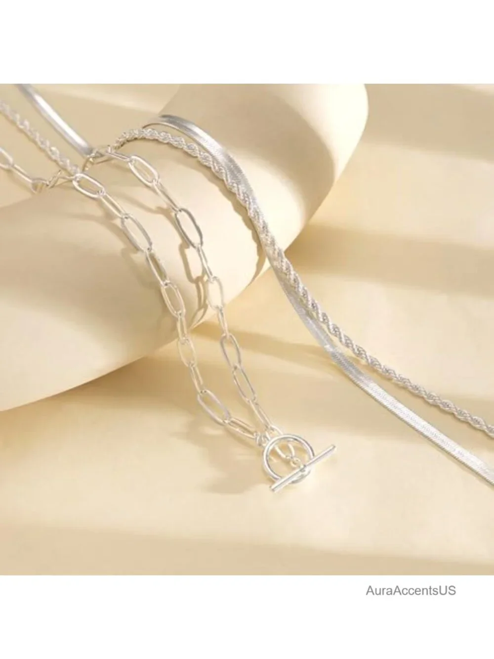 3-Piece Sterling Silver Plated Layered Toggle Necklace Set for Women